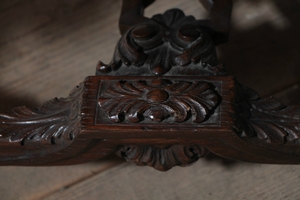 style Pair of Antique Louis XIV Style Oak Wood Fine Carved Armchairs