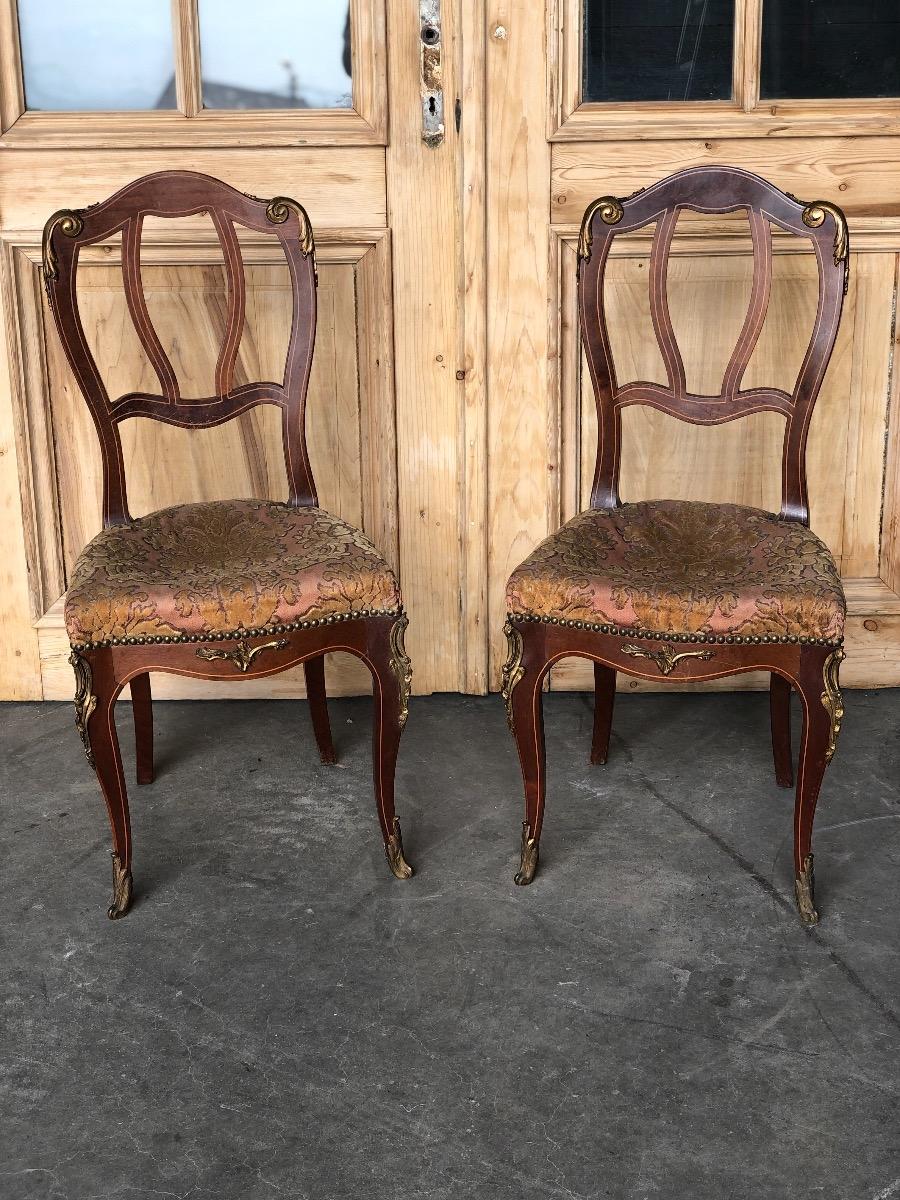 Pair of French Napoléon 3 side chairs with Bronzes 
