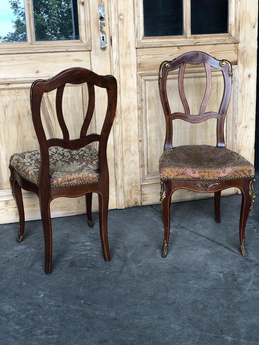 Pair of French Napoléon 3 side chairs with Bronzes 