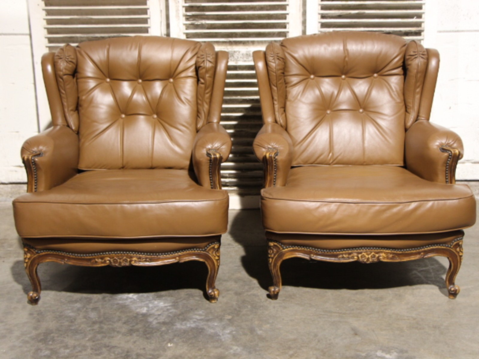 Pair of leather armchairs style Louis XV