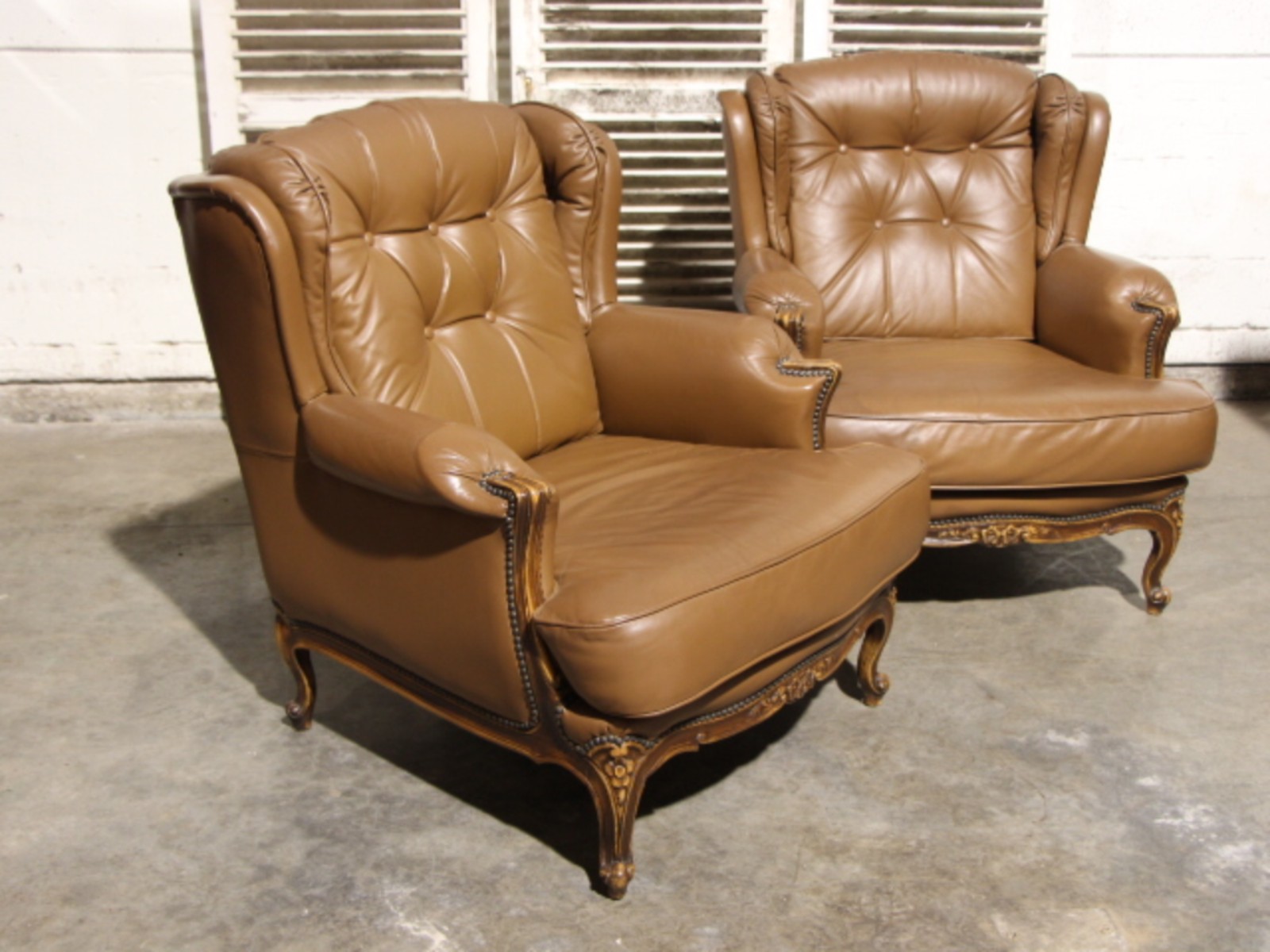 Pair of leather armchairs style Louis XV