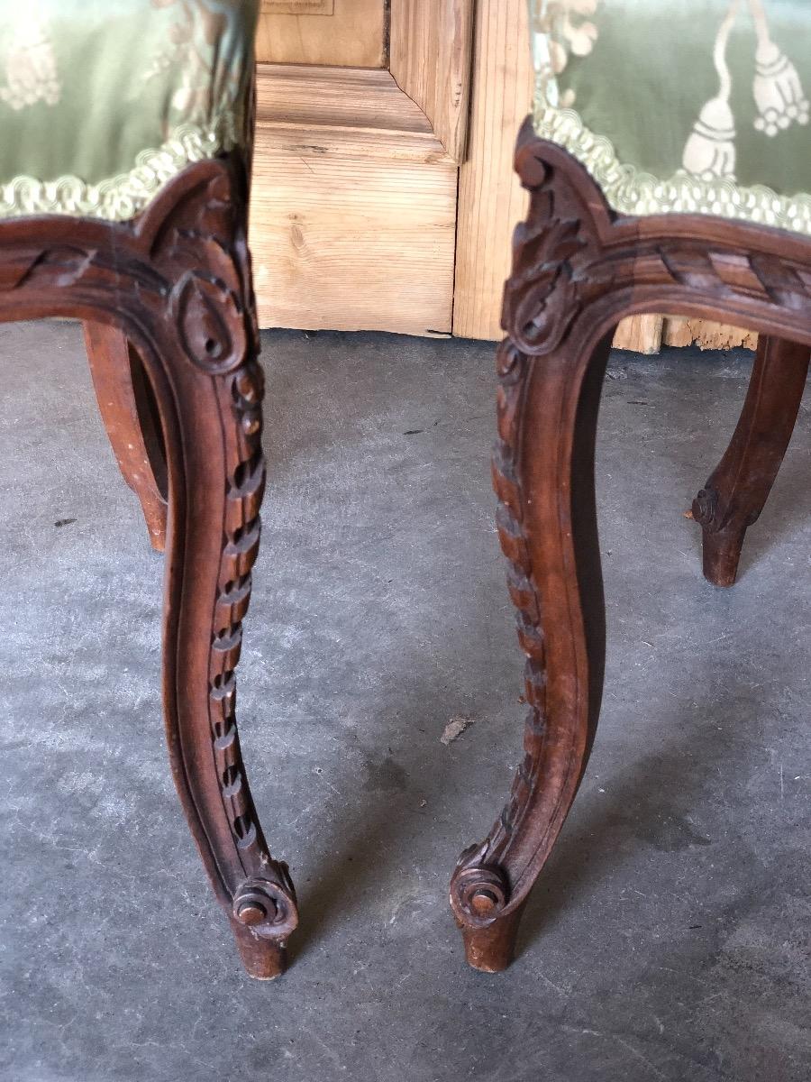 Pair of walnut transition Louis XV /XVI side chairs