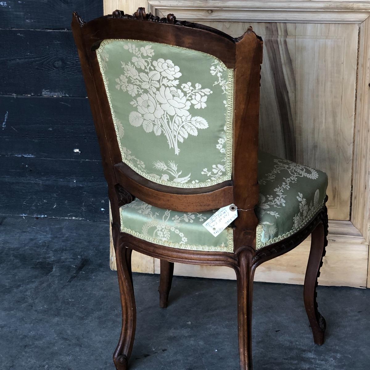 Pair of walnut transition Louis XV /XVI side chairs