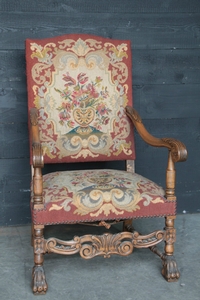 style Pair renaissance armchairs with needlpoint tapestry