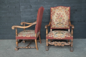 style Pair renaissance armchairs with needlpoint tapestry