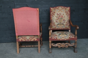 style Pair renaissance armchairs with needlpoint tapestry