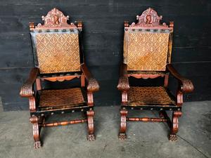 style Pair walnut spanish castle armchairs