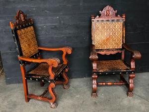 style Pair walnut spanish castle armchairs