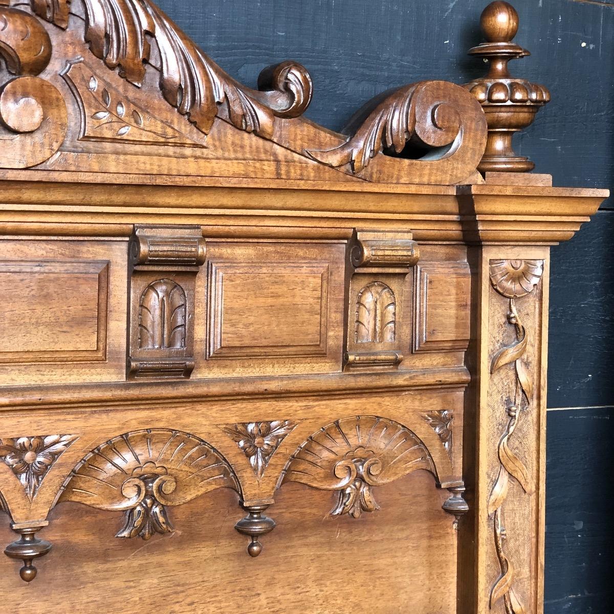 Quality carved renaissance walnut bed and nightstand 