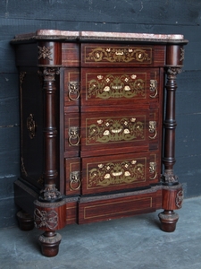 Rosewood marble top cabinet with bronzes & inlaid