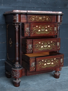 Rosewood marble top cabinet with bronzes & inlaid