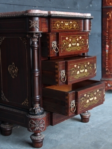 Rosewood marble top cabinet with bronzes & inlaid