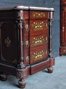 Rosewood marble top cabinet with bronzes & inlaid