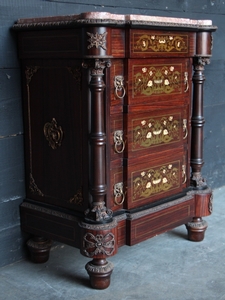 Rosewood marble top cabinet with bronzes & inlaid