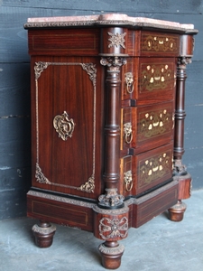 Rosewood marble top cabinet with bronzes & inlaid