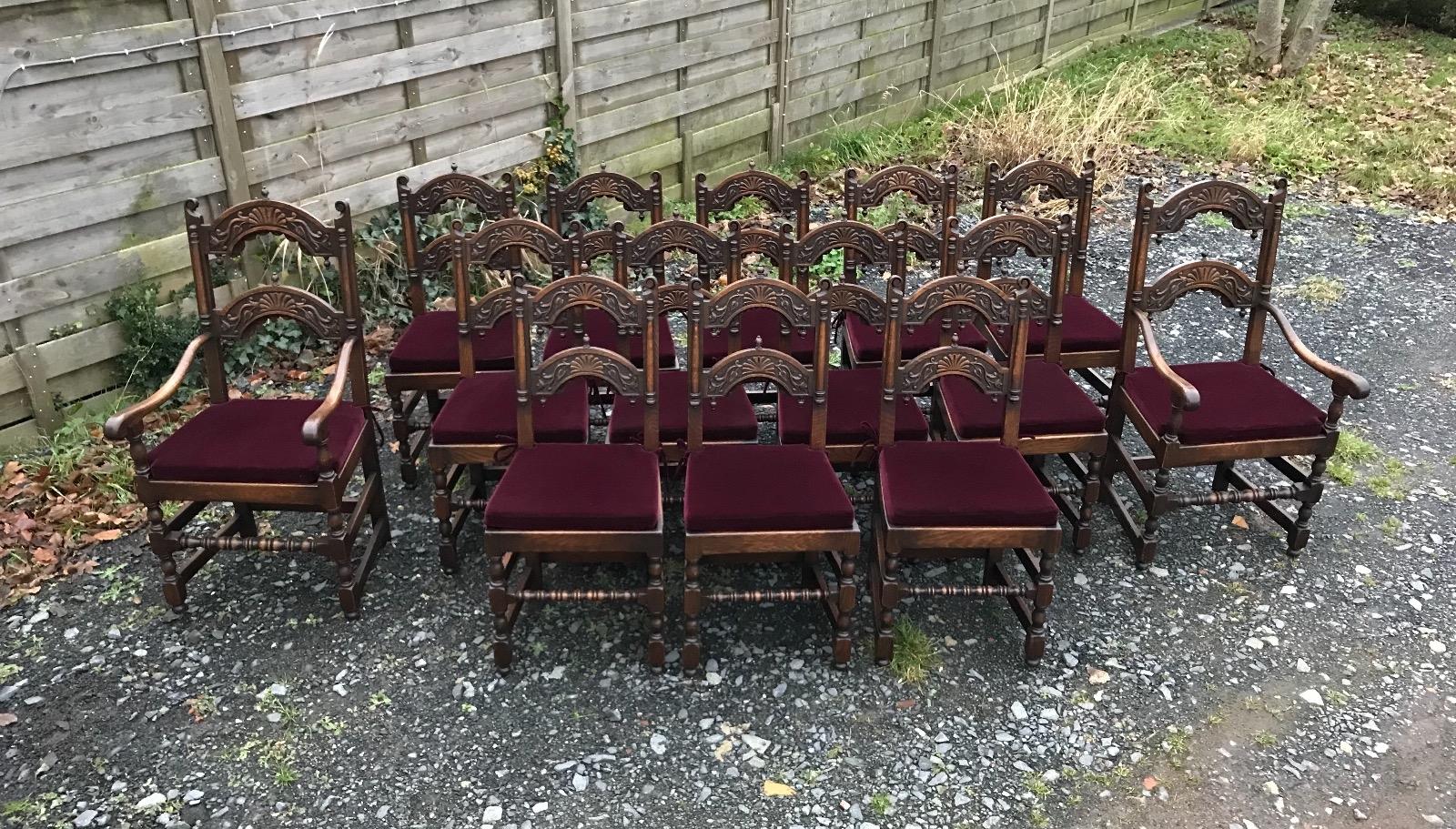 Set of 12 chairs and 2 Armchairs Renaissance Style