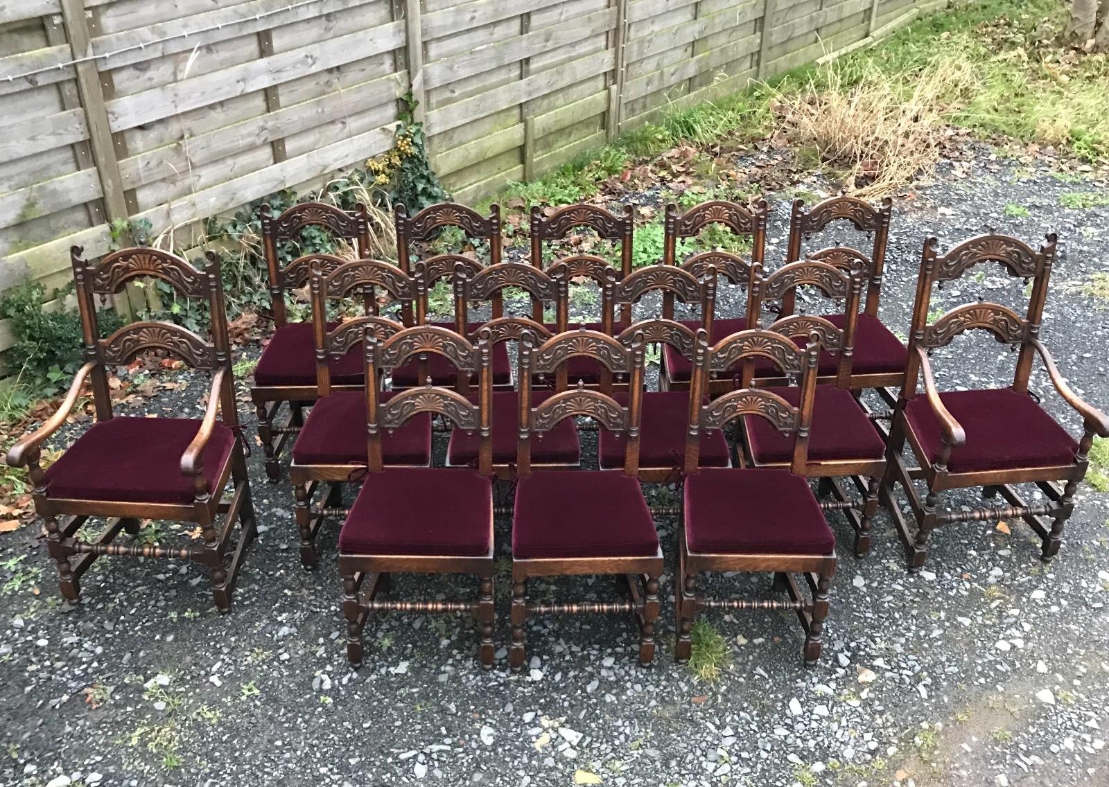 Set of 12 chairs and 2 Armchairs Renaissance Style