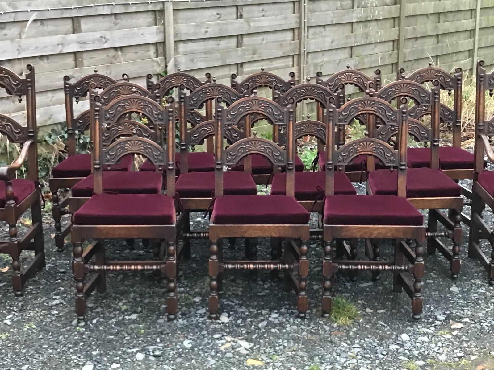 Set of 12 chairs and 2 Armchairs Renaissance Style